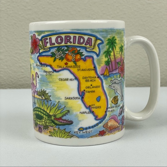VTG Florida Graphic Print Map Mug White Ceramic Coffee Tea American Gift Collect - Picture 2 of 10